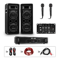 Auna Pro PW65x22 MKII, PA karaoke sada, zesilovač, 2 pasivní PA reproduktory, mixér, 2 mikrofony