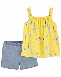 CARTER'S Set 2dílný triko na ramínka, kraťasy Yellow Birds holka 9m